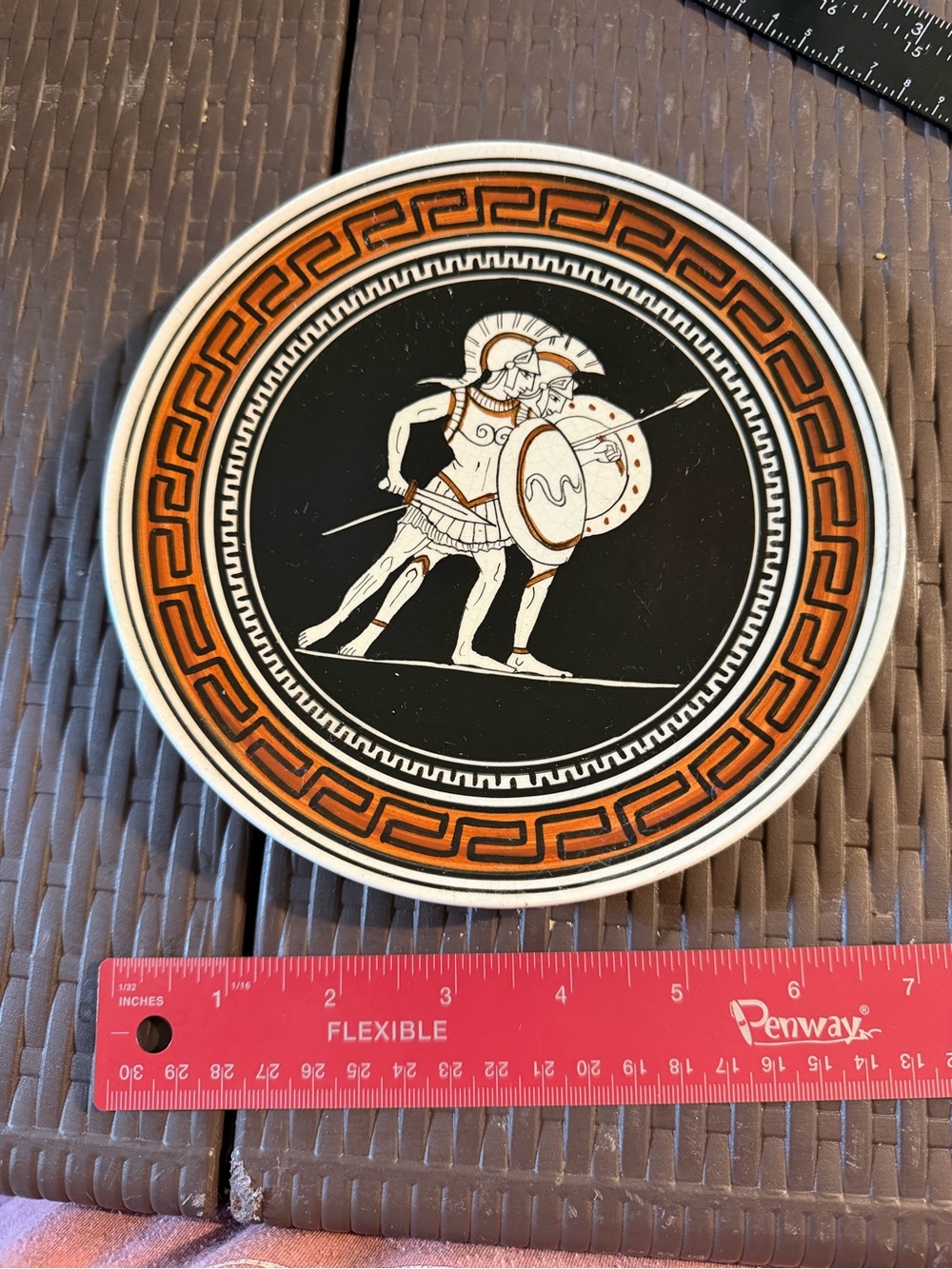 Greek Warrior Decorative Plate - Black & Terracotta Accent